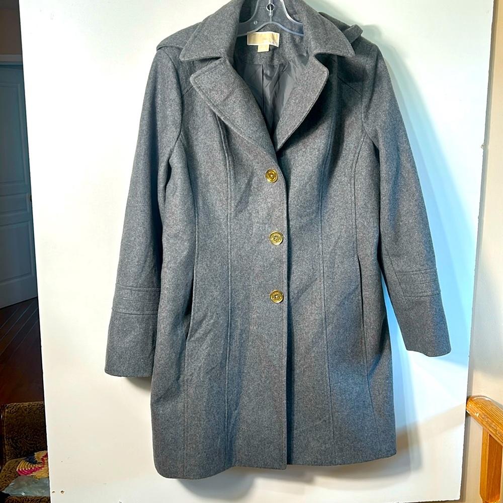 MICHAEL KORS WOOL BLEND GRAY HOODED WOMEN COAT SIZE 14